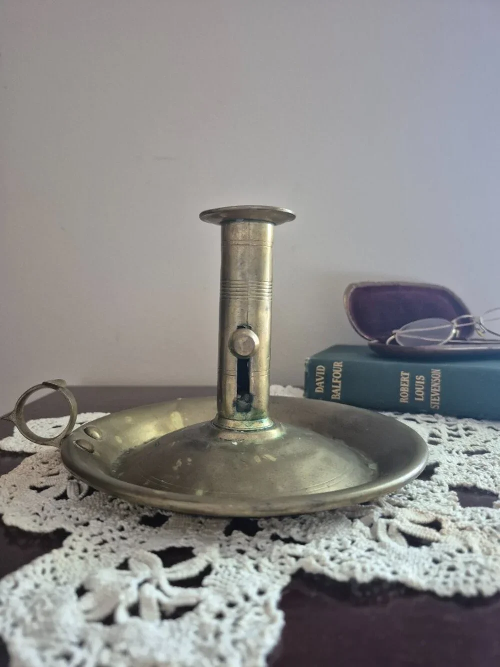 Antique Brass Chamberstick Candle Holder
